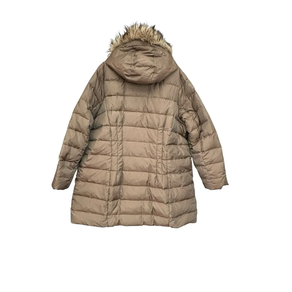 LANDS END COAT Womens 2XL Down‎ Feather Brown Quilted Puffer Jacket Hooded #RR-8
